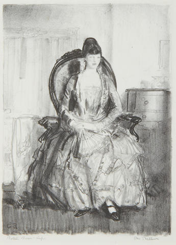 George Bellows (American, 1882-1925) Lady with a fan (Emma in a chair) Lithograph, 1921, on Chine, signed by the artist and inscribed 'Bolton Brown-imp.' in pencil, from an edition of 63, with margins, 290 x 210mm (11 1/2 x 8 1/4in) I