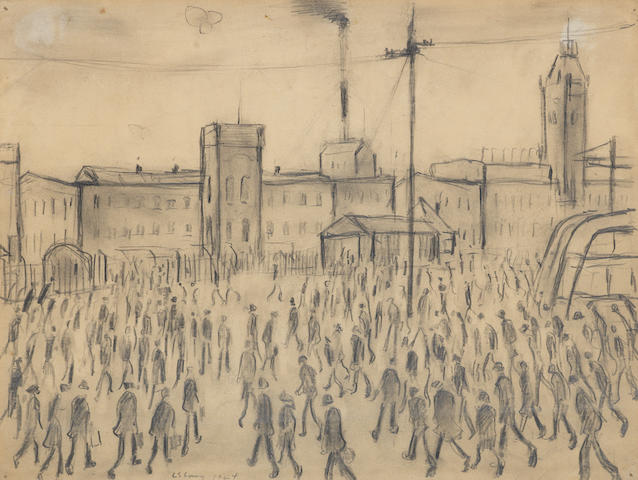 Laurence Stephen Lowry R.A. (British, 1887-1976) Going To Work, signed and dated 1944, pencil, 27 x 36.3cm.