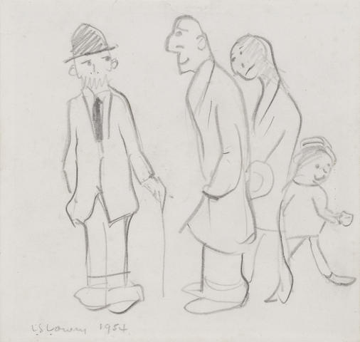 Laurence Stephen Lowry R.A. (British, 1887-1976) Conversation In The Street, signed and dated 1954, pencil,14.5 x 15.2cm.