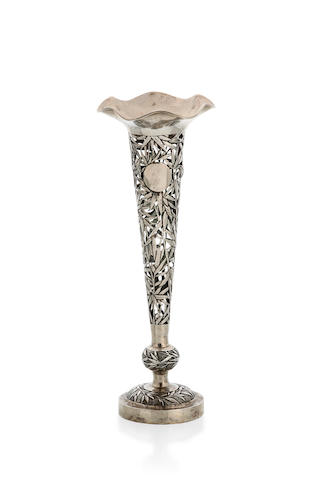 A Chinese export silver trumpet vase  by Wahshing