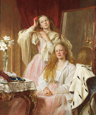 Henry Tanworth Wells, RA (British, 1828-1903) Portrait of Emma and Federica Bankes of Soughton Hall at their dressing table