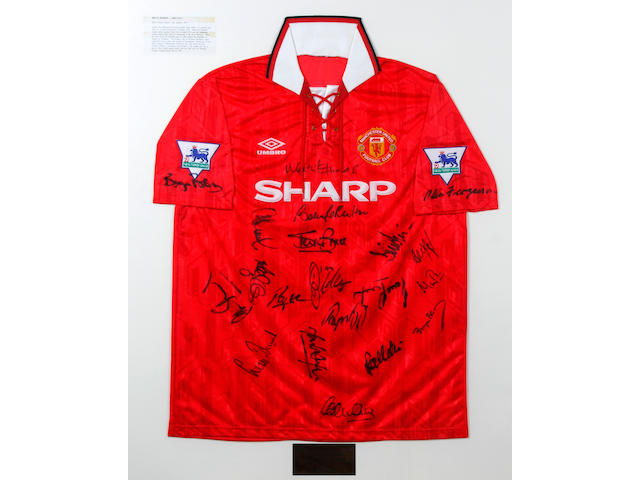 A collection of 22 Premier League inaugural season hand signed match worn shirts