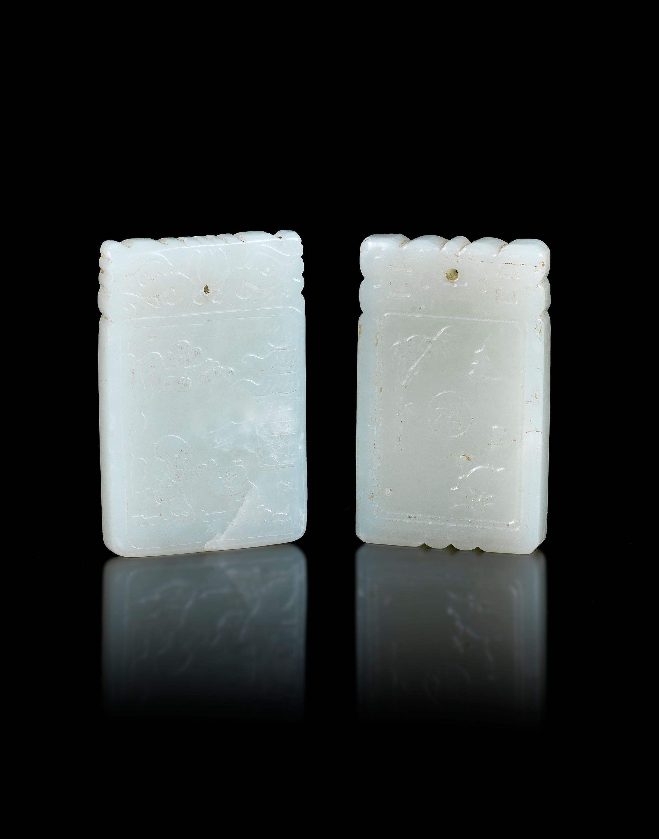 Two jade rectangular pendants