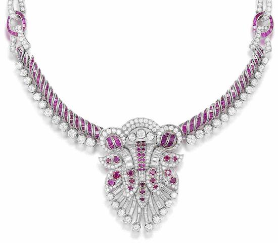 A ruby and diamond necklace,