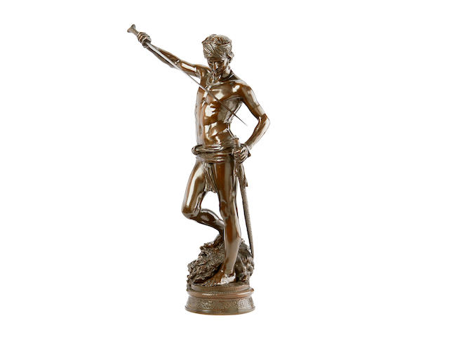 Jean Antonin Merci&#233;, French (1845-1916)  A bronze model of David with the head of Goliath David Vainqueur