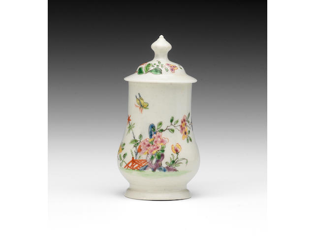 A very rare and fine Worcester dry mustard pot and cover, circa 1752