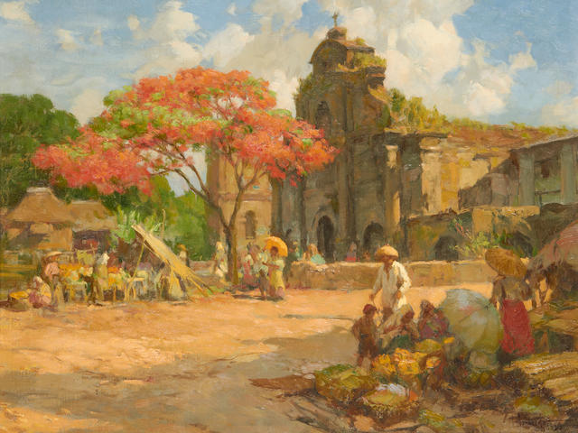 Fernando Cueto Amorsolo (Filipino, 1892-1972) Market place before a church