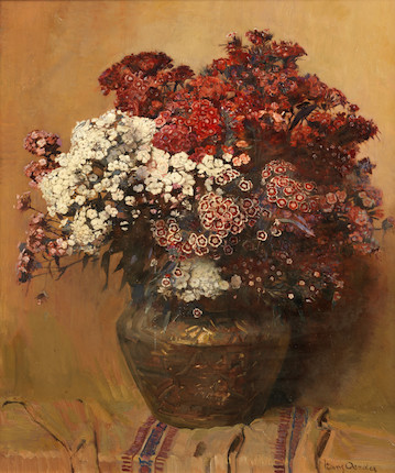 Frans David Oerder (South African, 1867-1944) Still life with Sweet William in a copper pot image 1