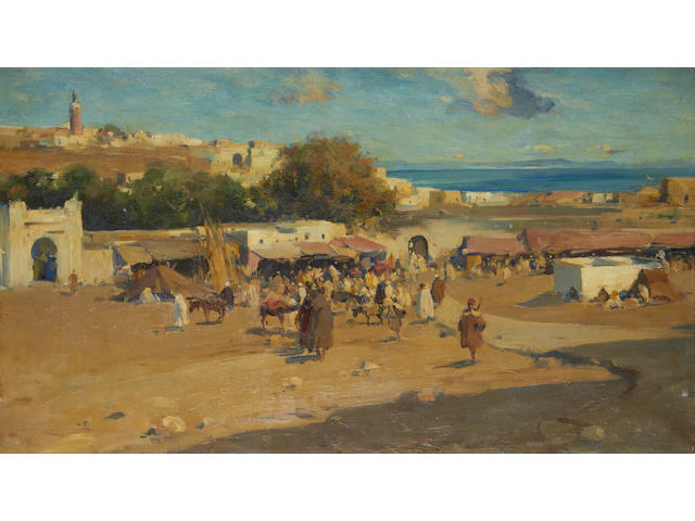 Edward Aubrey Hunt (American, 1855-1922) Market scene, Tangiers