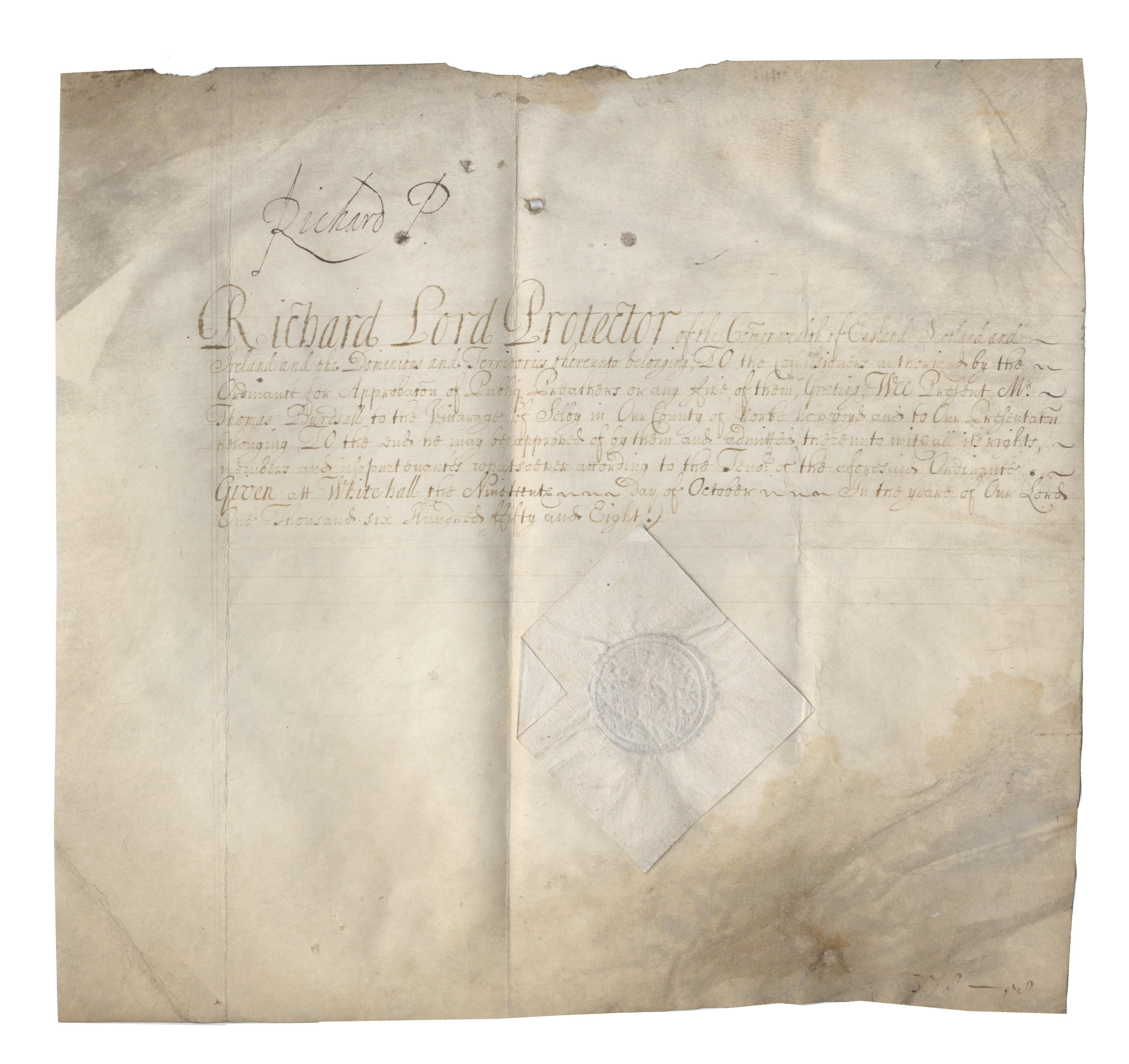 former Lord Protector politician OLIVER CROMWELL Signed Document preprint 