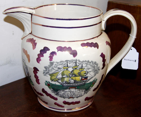 A large Sunderland, lustre type, maritime jug,