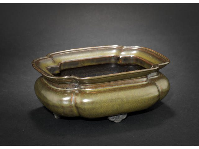 A tea-dust glazed rectangular bowl Qianlong six-character mark