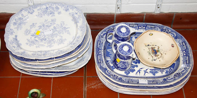 A Large collection of 19th Century blue and white meat platters and plates,
