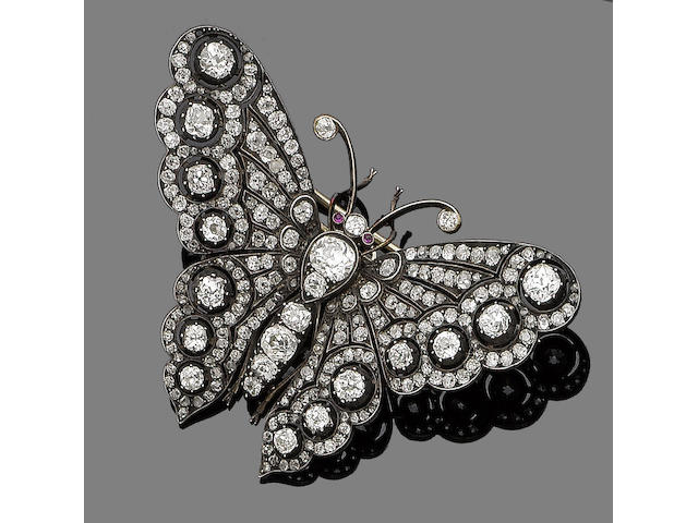 A ruby and diamond butterfly brooch