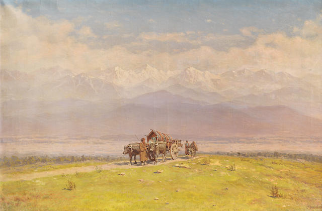 Il'ia Nikolaevich Zankovskii (Russian, 1832-1919) 'Kakheti; Alozanskaya Valley'