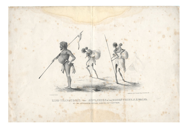 AUSTRALIA. Two early drawings of settlers and aborigines in New South Wales, both by Robert Dixon, with their corresponding later published lithographs; and 2 others, c.1833-1835 (6) image 3