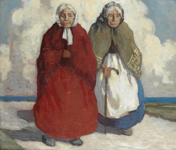 Paul Henry R.H.A. (Irish, 1876-1958) Old-Age Pensioners 35.6 x 40.6 cm. (14 x 16 in.)