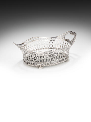 A late 18th century Dutch silver basket by Johannes Schiotling, Amsterdam 1780, also stamped with crowned V, "Tax free census marks"
