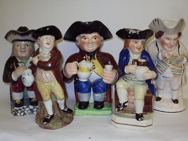 Five various Staffordshire Toby jugs
