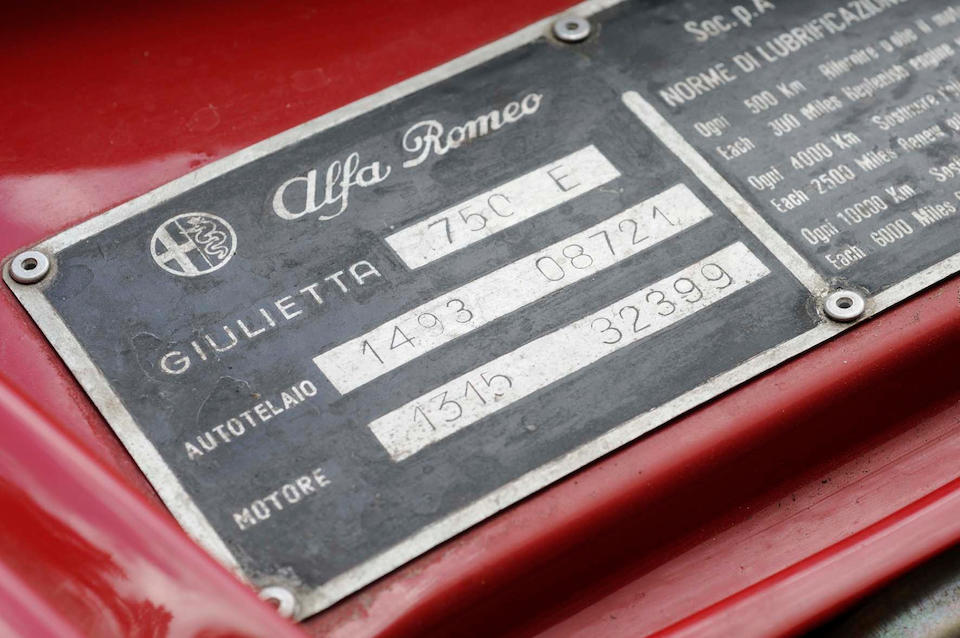 1958 Alfa Romeo Giulietta Sprint Veloce Coupe  Chassis no. 1493 08721 Engine no. 1315 32399