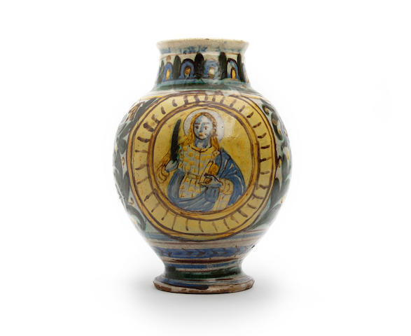 A 17th Century Sicilian maiolica drug jar (damaged)