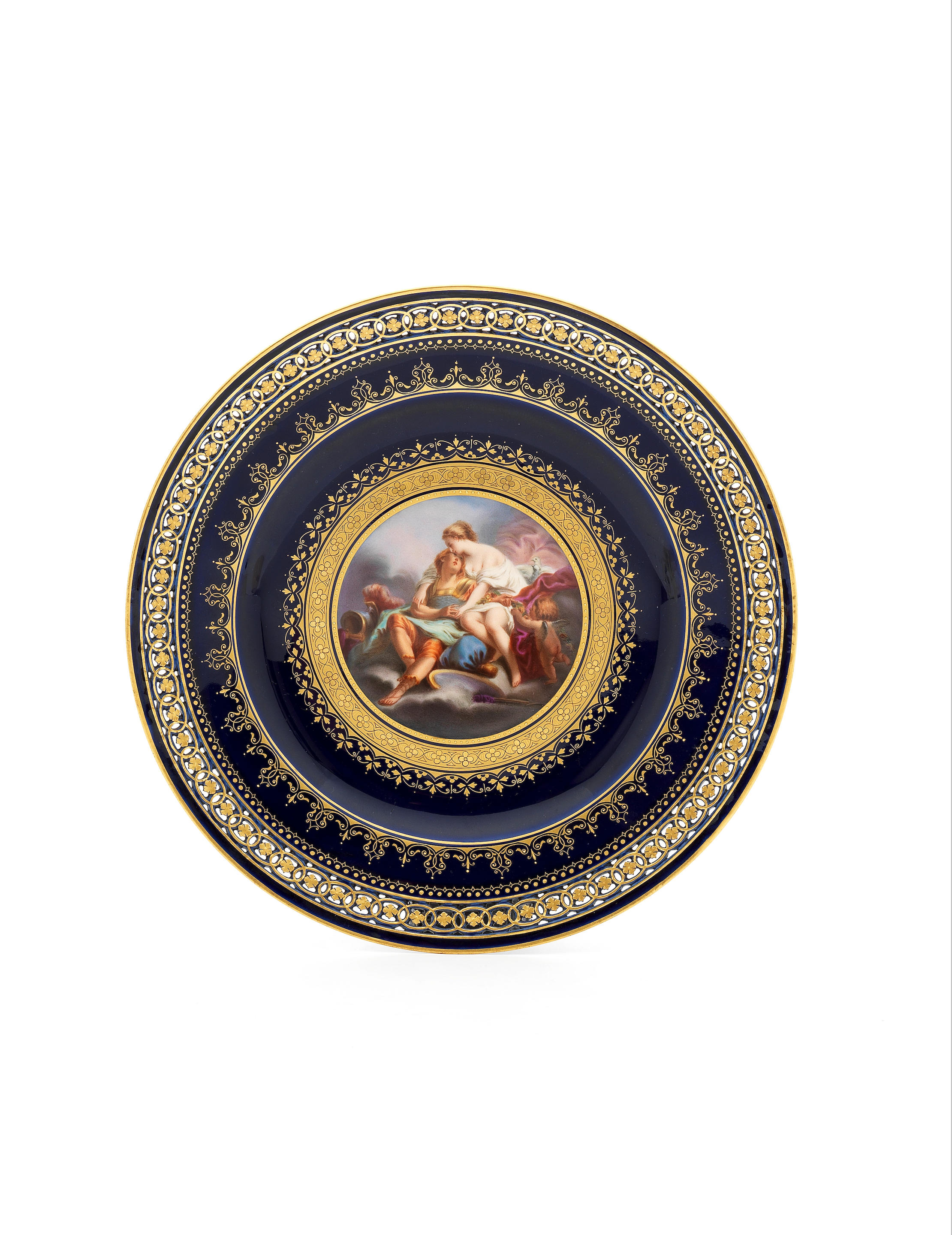 A Meissen blue-ground cabinet plate, late 19th century