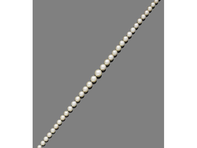A single-strand pearl and diamond necklace