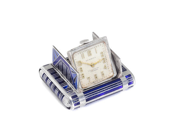 TAVANNES for DUNHILL: An Art Deco silver and enamelled cased concealed purse watch circa 1929