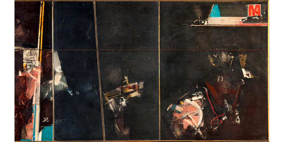 Yiannis Spyropoulos (Greek, 1912-1990) Triptych A 117 x 272 cm.