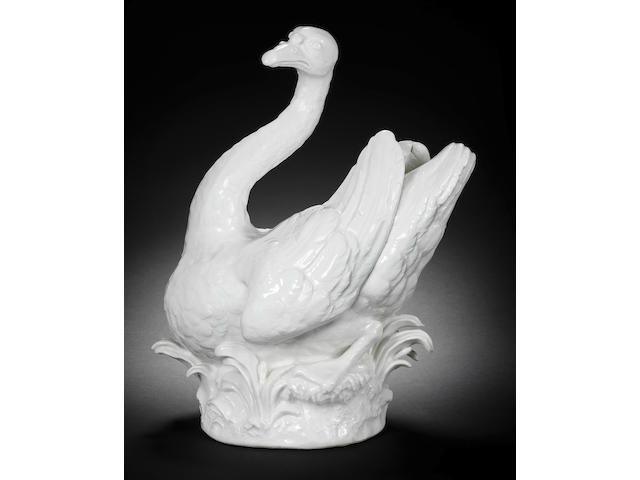 A fine and large white Meissen model of a swan, circa 1750