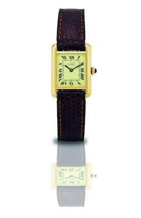 Cartier. A fine gold plated silver lady's manual wind wristwatch Tank Vermeil, Circa 1980 image 1