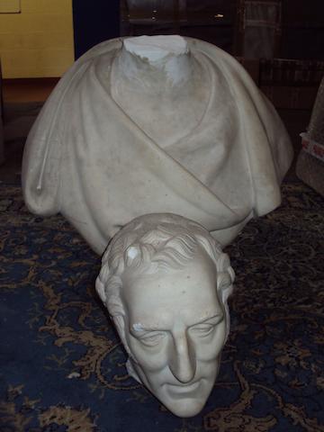 A damaged 19th century carved marble bust of the Duke of WellingtonCharles Harvey Weigall, NWS (British, 1794-1877)