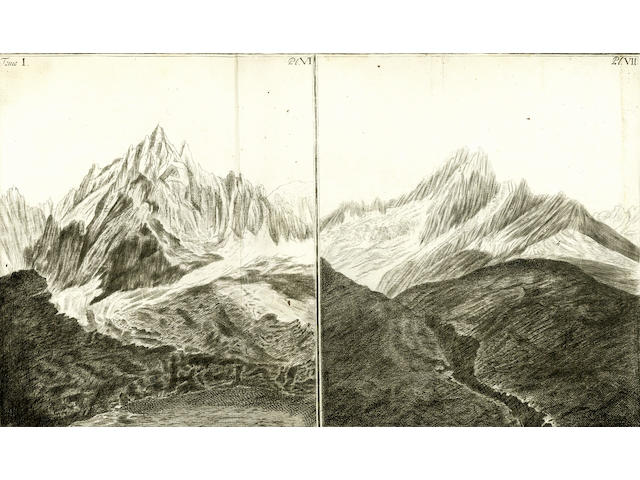 SAUSSURE (HORACE-B&#201;NEDICT de) Voyages dans les Alpes pr&#233;c&#233;des d'un essai sur l'histoire naturelle des environs de Geneve, 4 vol., 1779-1796