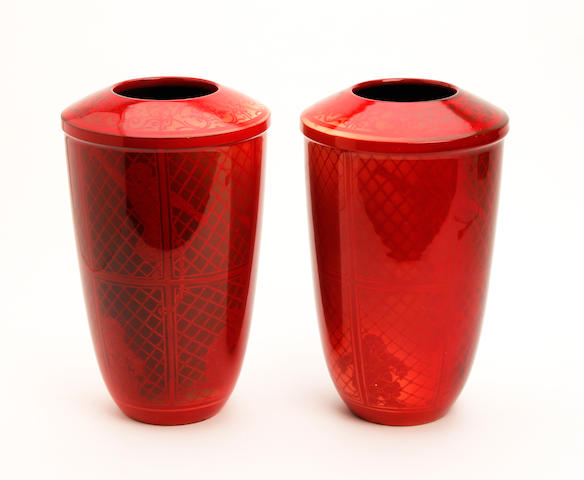 A pair of Bernard Moore flambe lustre vases Circa 1905-10