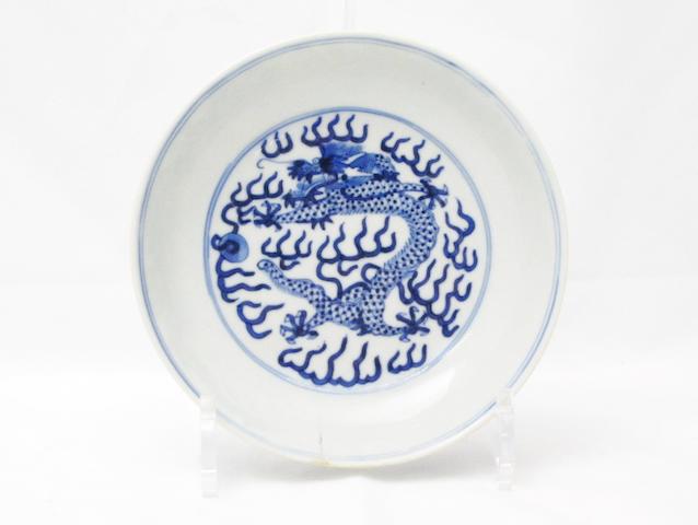 A blue and white saucer dish Bearing a six character Guangxu mark