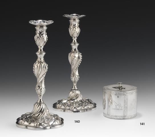 A pair of George III cast silver candlesticks by Francis Butty and Nicholas Dumee, London 1767  (2)