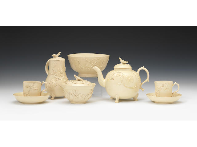 A rare early Staffordshire creamware tea and coffee service, circa 1750-55