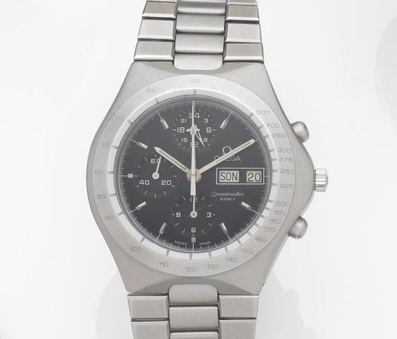 Omega. A stainless steel automatic calendar chronograph bracelet watchSpeedmaster Mark V, Ref:376.0806, Movement No.48015461, Made for the German market Circa 1984