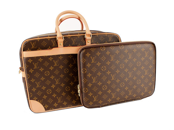 Bonhams : A Louis Vuitton brown and tan monogram laptop case and