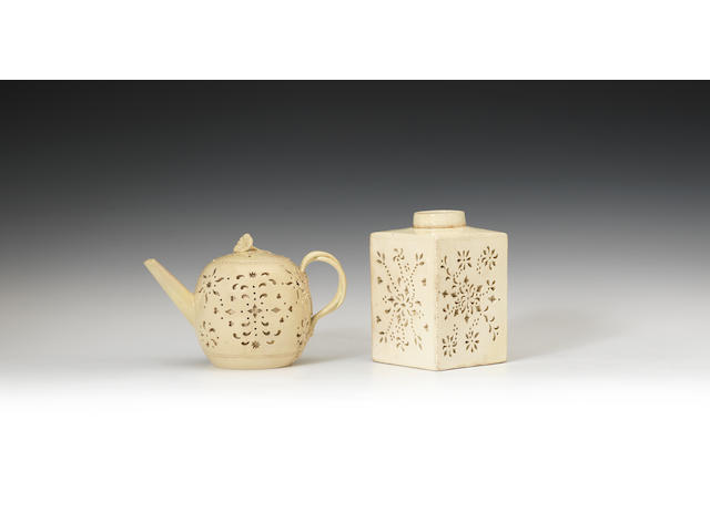 A double walled reticulated tea canister and a teapot and cover, circa 1770