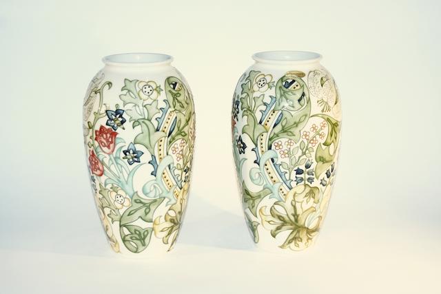 A pair of Moorcroft William Morris 'Golden Lily' design vases
