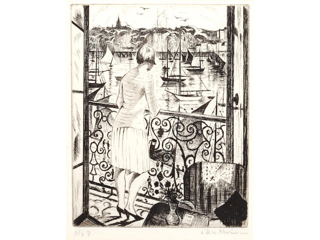 Christopher Richard Wynne Nevinson A.R.A. (British, 1889-1946) Woman on a balcony Etching, signed and numbered '8' in pencil, 172 x 135mm (6 3/4 x 5 1/4in) (PL) 1