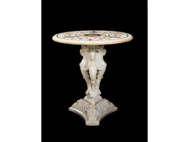 An Italian late 19th century white marble and pietre dure inlaid table
