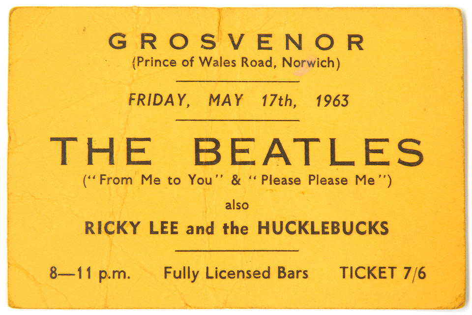 The Beatles: An autographed concert ticket for the Grosvenor, Norwich, Friday 17th May 1963,