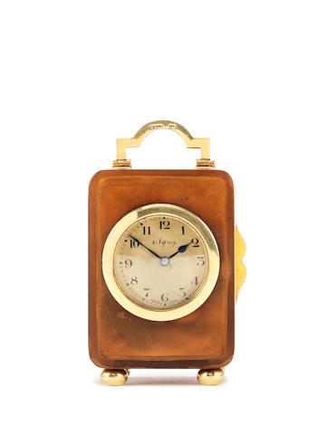 A small early 20th century 18 carat gold mounted tortoiseshell timepiece Retailed by Asprey, hallmarked in London, 1921