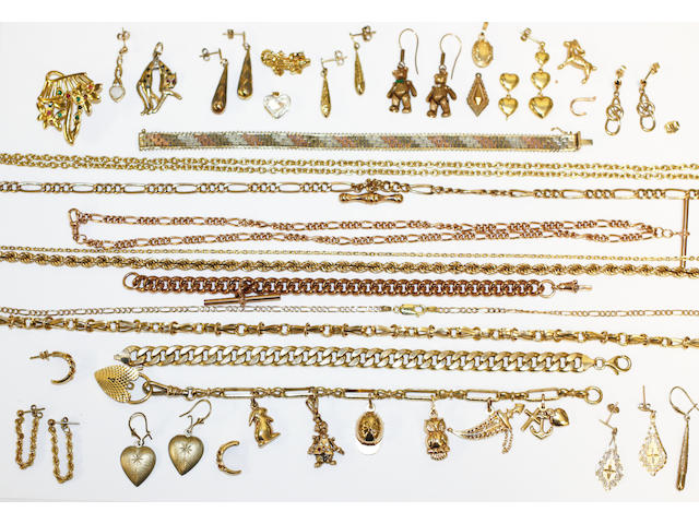 A collection of modern yellow precious metal and other jewellery