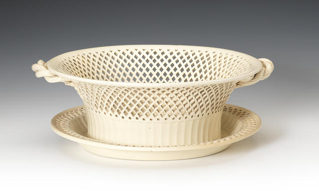 A large creamware basket and stand, circa 1780