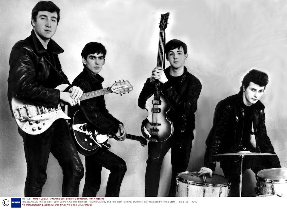 George Harrison / The Beatles: The iconic black leather jacket, worn throughout early stage appearances in Hamburg, Germany and The Cavern Club, Liverpool and for publicity material, circa 1960-1962,