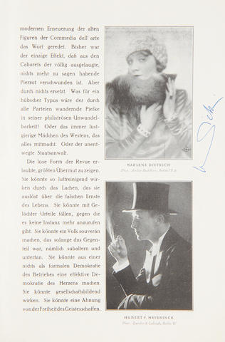 Marlene Dietrich: An early autographed theatre programme,  Berlin 1928,