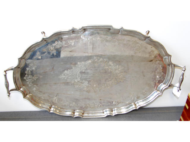 A silver two-handled tray